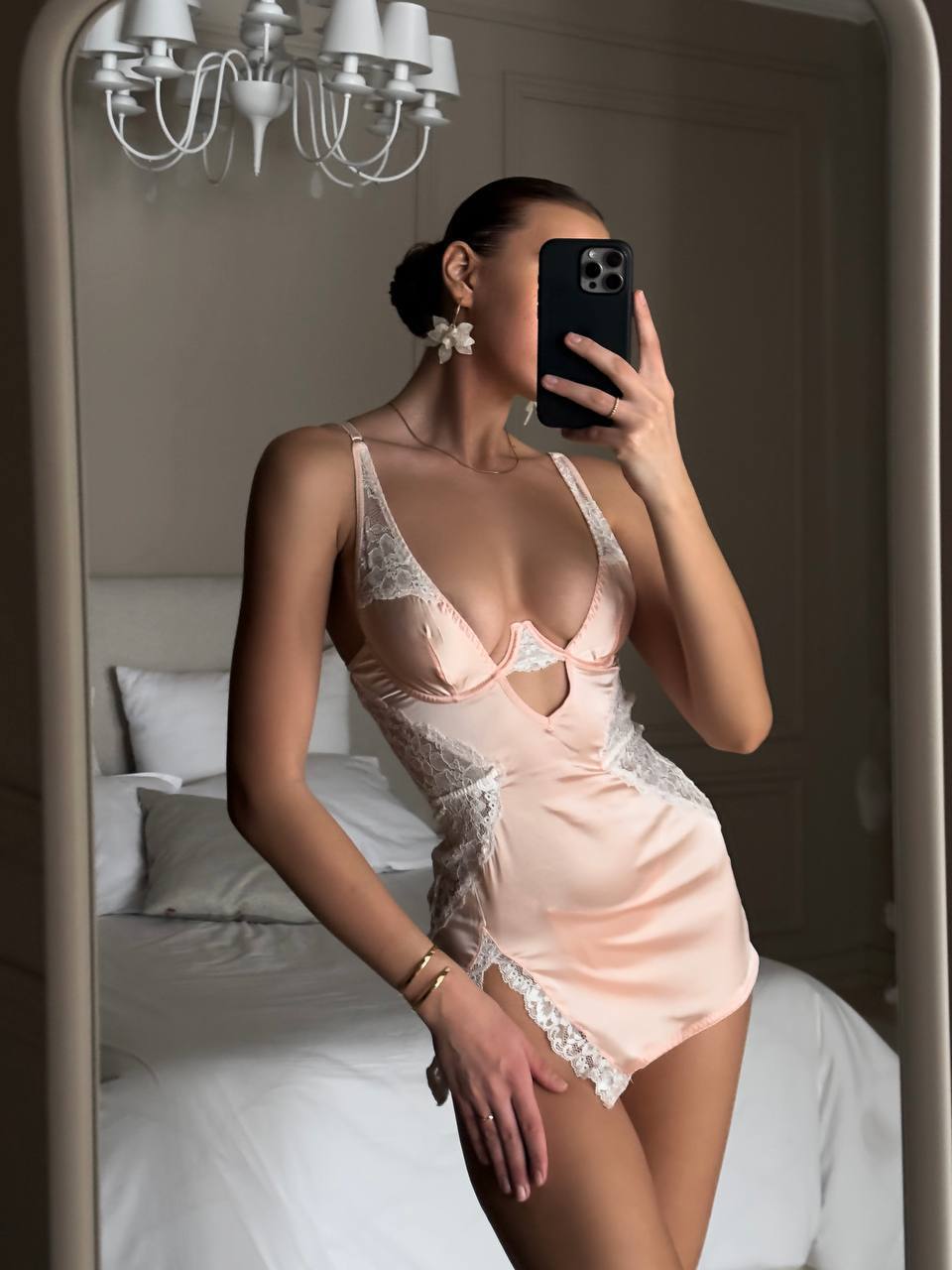 Liily Saten Babydoll Pudra