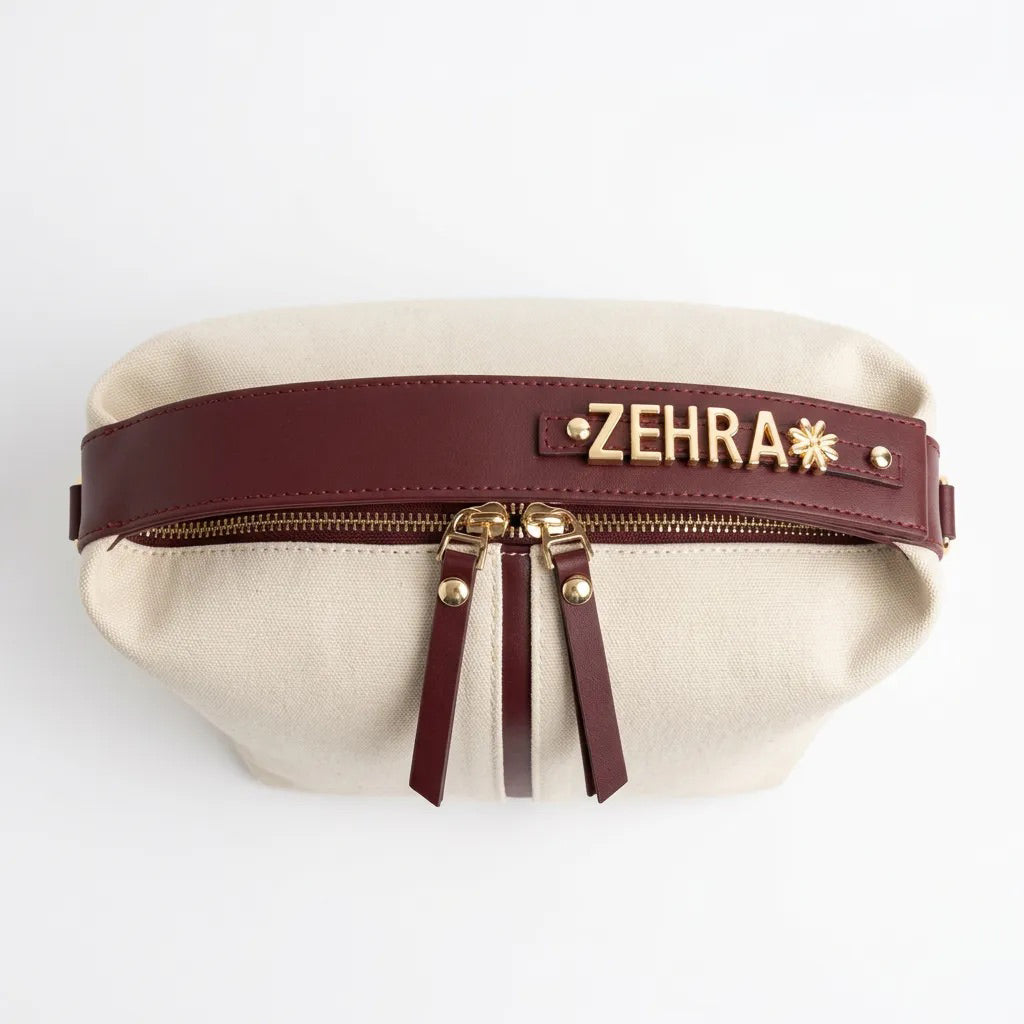 Charm Çanta | Bej Kanvas |Bordo