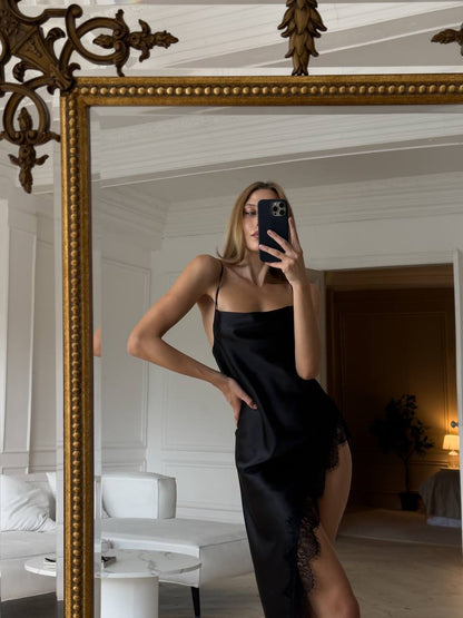 Valeria Luxry Saten Gecelik Siyah