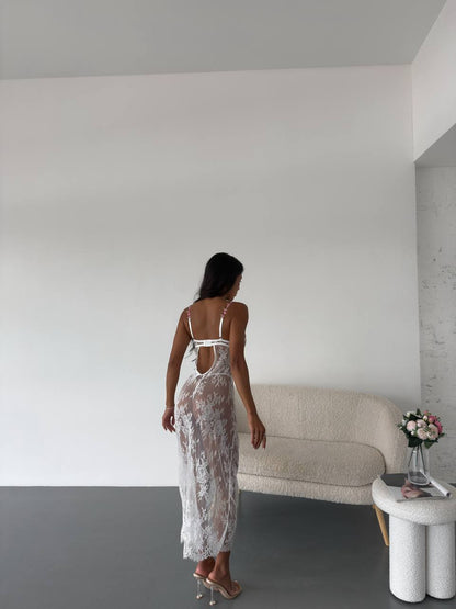 Diana Çiçek Detaylı Babydoll Beyaz