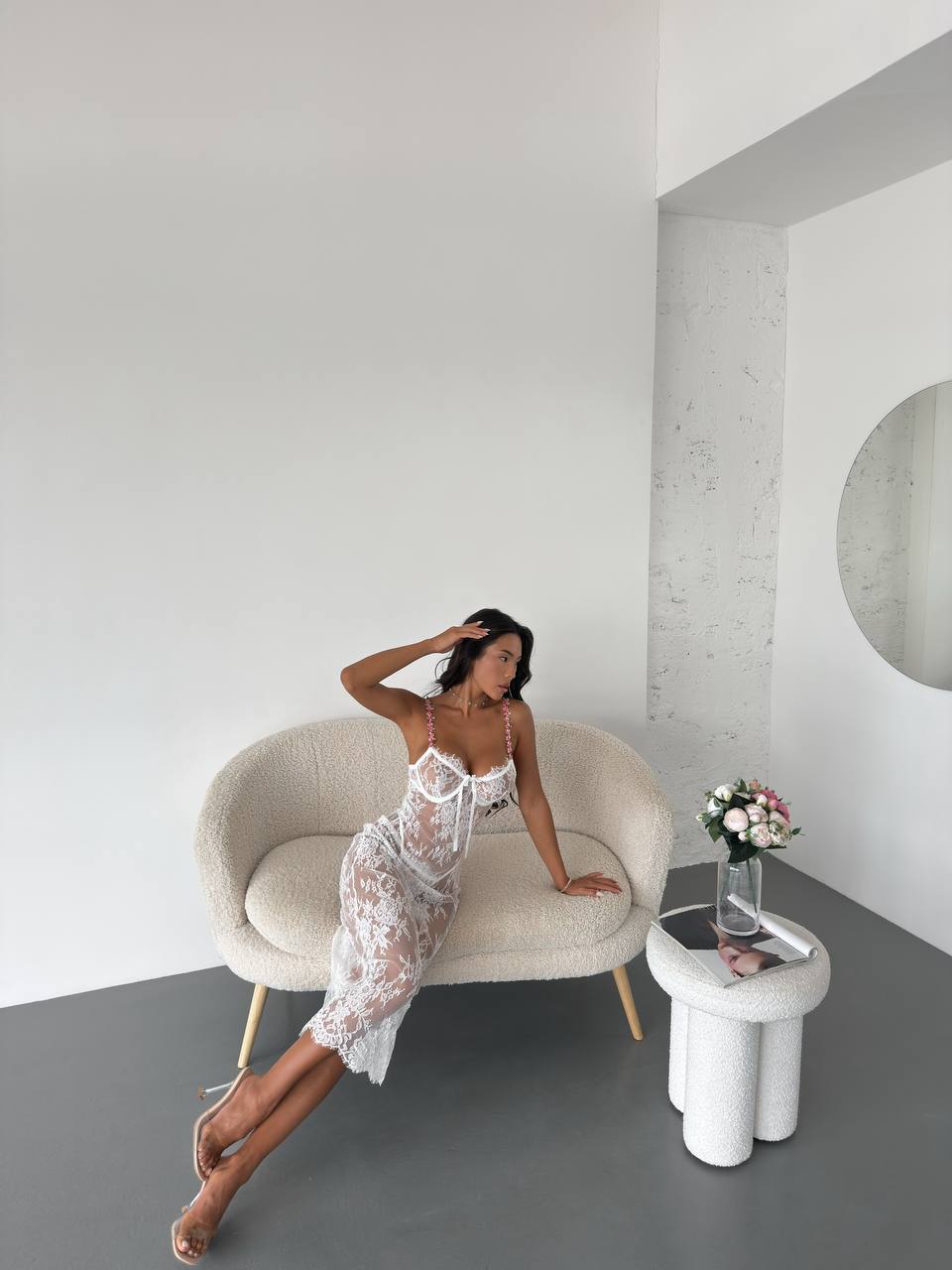 Diana Çiçek Detaylı Babydoll Beyaz