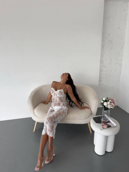 Diana Çiçek Detaylı Babydoll Beyaz