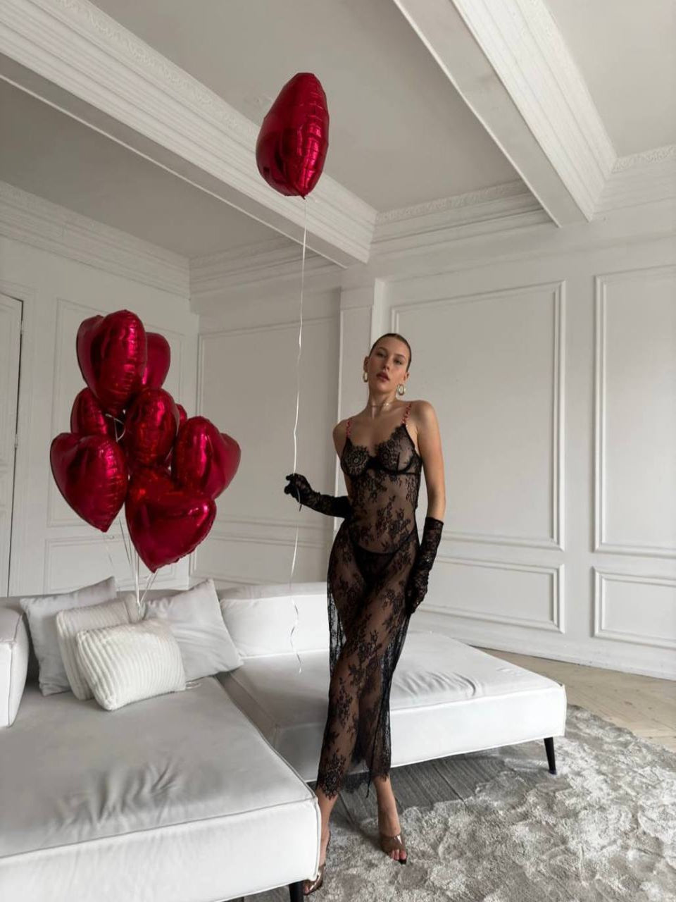 Diana Çiçek Detaylı Babydoll Siyah